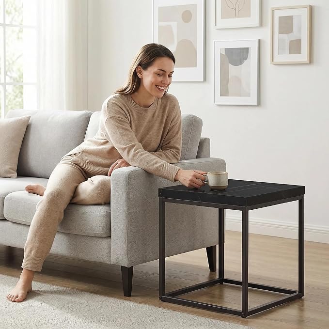 CENSI Modern Square End Table, Extra Thick 1.6" Wood Top & Metal Frame - Image 2