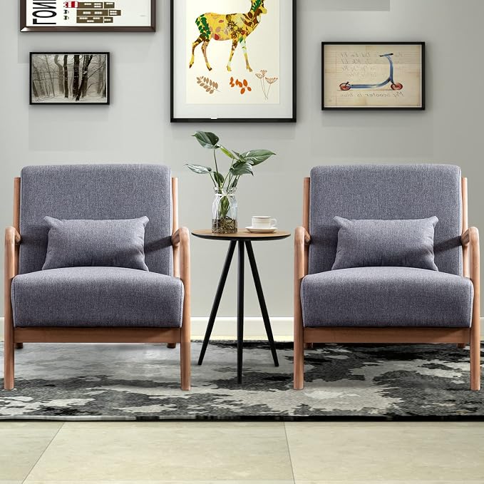 INZOY Mid-Century Modern Accent Chair Set of 2, Dark Grey Living Room Chairs - Image 3