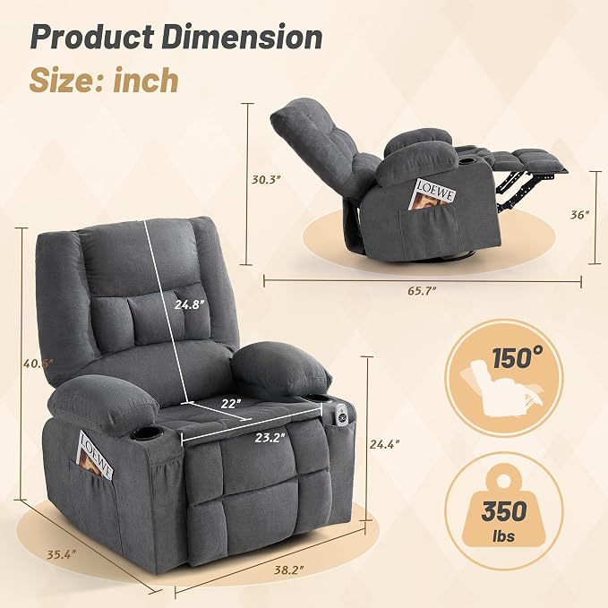 Oversized Swivel Rocker Recliner Chair - Image 2