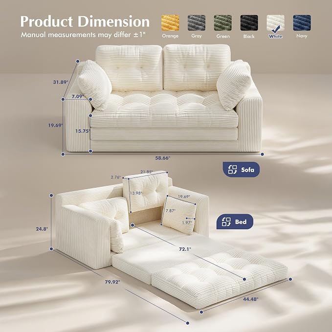 Homkdom Boneless Loveseat, Convertible Folding Sofa Bed, Pull Out Sleeper Sofa - Image 3