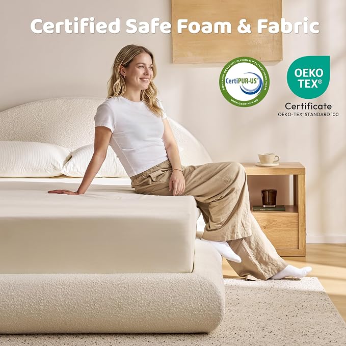 RECCI AirFrame Half-Moon Upholstered Queen Platform Bed Frame, Boucle Curved - Image 3