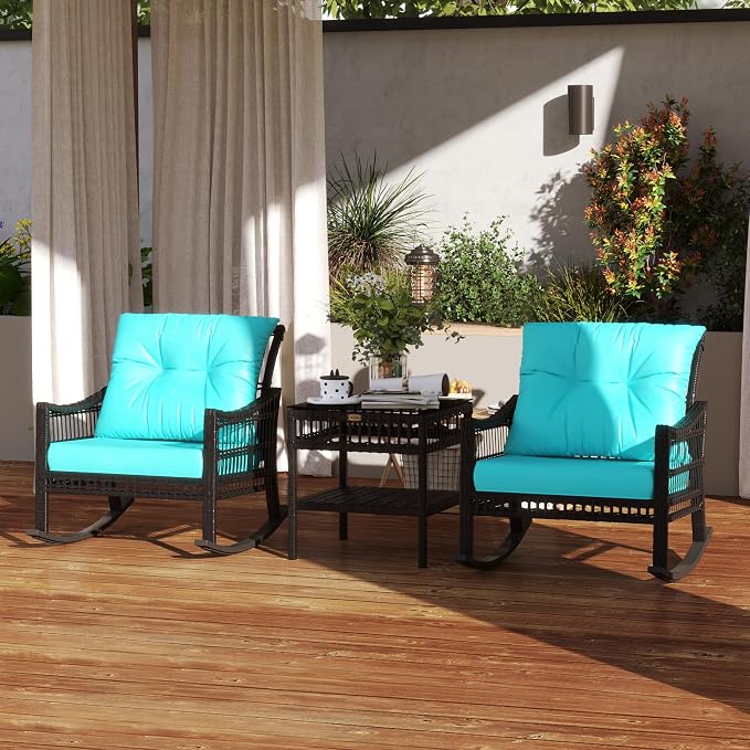 Outsunny Wicker Outdoor Rocking Chair Set, 3 Piece Patio Furniture Set - Image 8