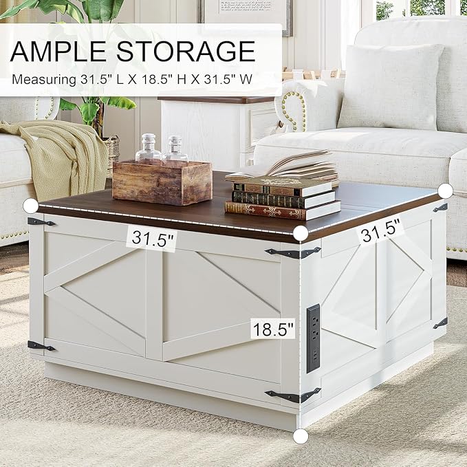 Jocoevol Farmhouse Lift Top Coffee Table, Square Wood Center Table - Image 2