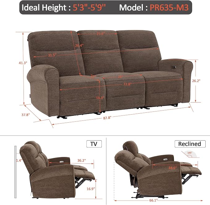 MCombo 87.8" Wall Hugger Power Reclining Sofa - Image 3