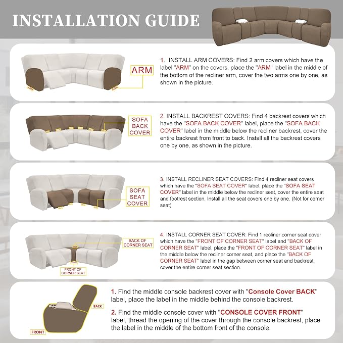 100% Waterproof Sectional Recliner Couch Covers - Image 7