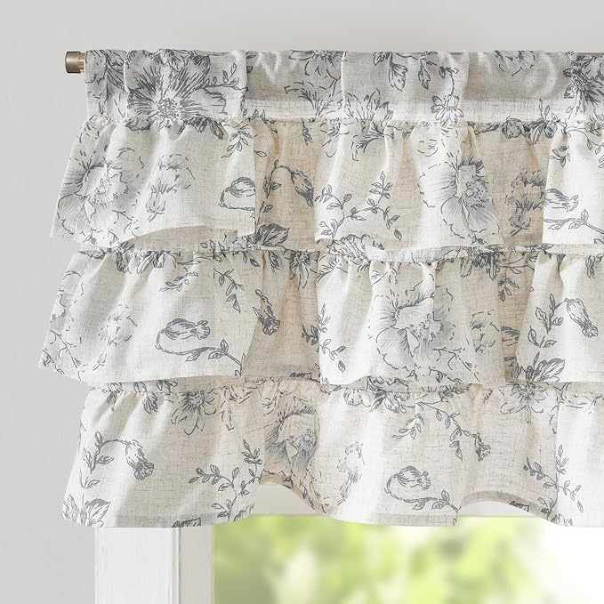 jinchan Ruffled Floral Valance Gray Shabby Chic Small Window Curtain 18 Inch by JINCHAN