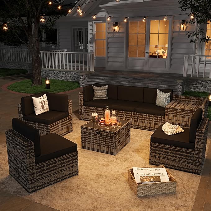 Aoxun 8-Piece Patio Furniture Set, Wicker Outdoor Sectional Sofa - Image 3