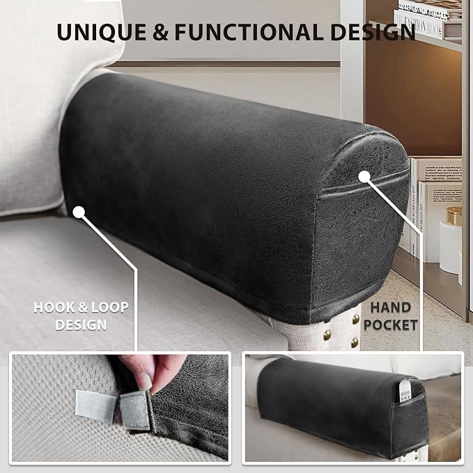 ANARACHON Leather Look Couch Arm Covers Set of 2 Armrest Covers - Image 5