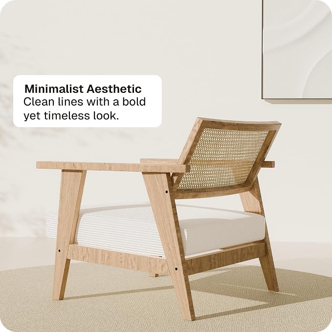 BELLEZE Mid Century Modern Rattan Chair Accent Natural Wood Armchair - Image 5