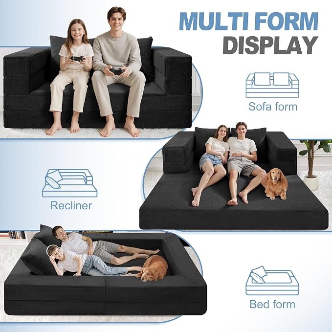 Futon Sofa Bed with Pillow, 3-in-1 Sleeper Sofa Bed with Removable Cover - Image 4