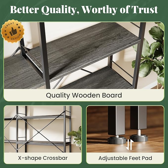 Huuger 5 Tier Bookshelf, L Shaped Corner Bookshelf - Image 8