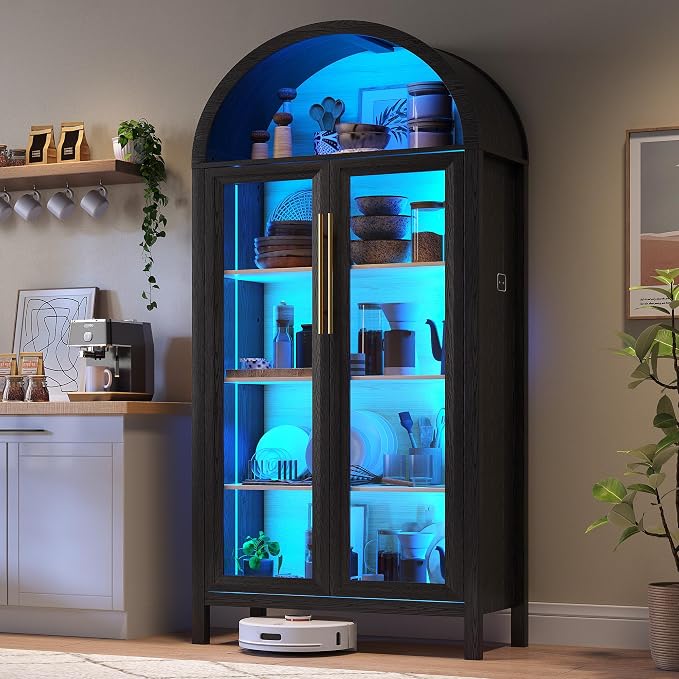 HWB Display Cabinet with Glass Doors, 5-Tier Tall Curio Cabinet with Lights by HWBEnjoywarmhome