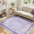 RELEANY Area Rugs 4'x5' Washable Non-Slip, Floral Vintage Distress Print by RELEANY