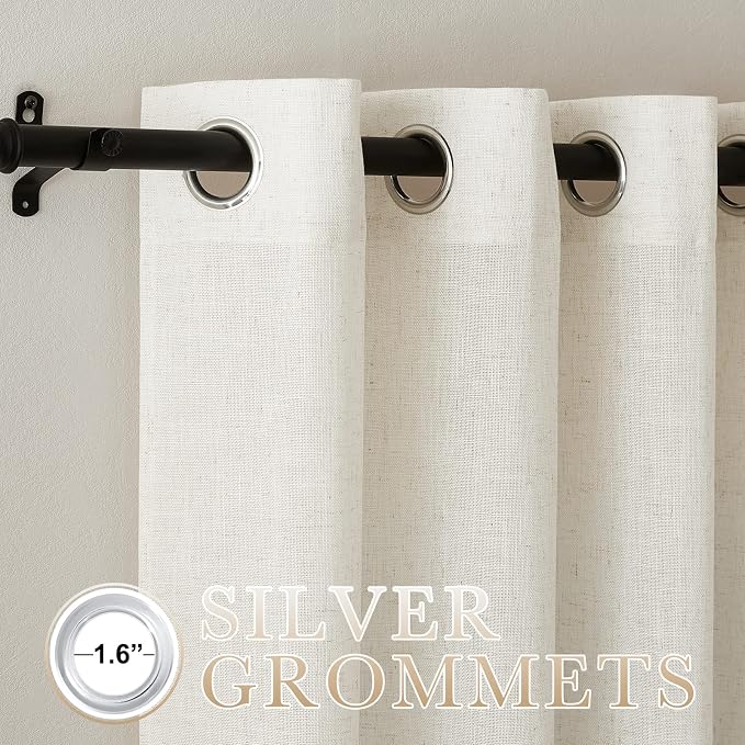 NICETOWN Linen Curtains for Bedroom 96 inch Long, Grommet Flax Linen Weave - Image 2