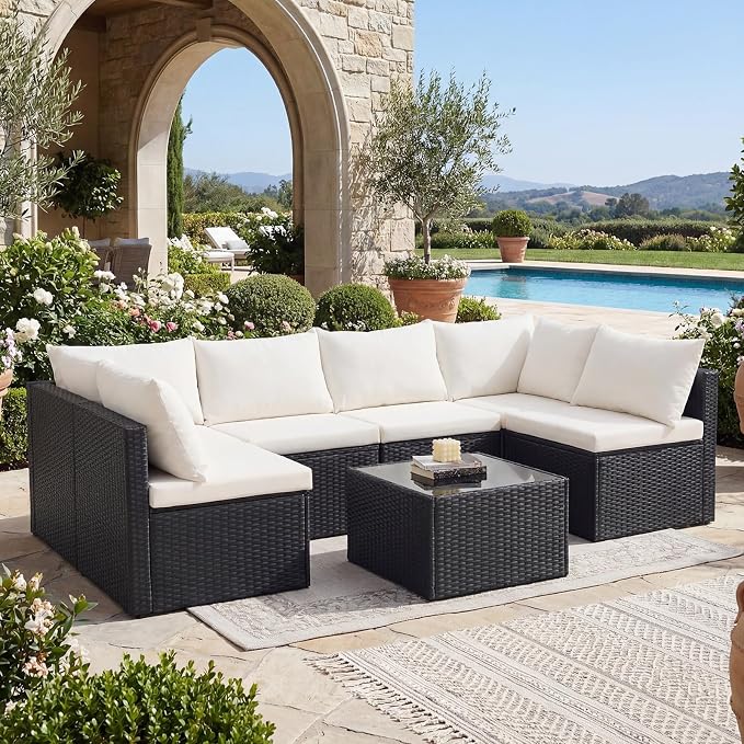 DUMOS 7 Piece Outdoor Patio Sectional Sofa, Modular Wicker Furniture Set by DumosLifestyle