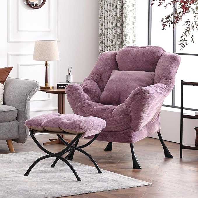 Lazy Chair with Ottoman, Reading Chair with a Pillow, Leisure Sofa Armchair - Image 2