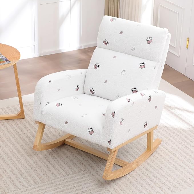 HCHAIRH Rocking Chair Nursery, Sherpa Nursing Rocking Chairs, Upholstered - Image 8