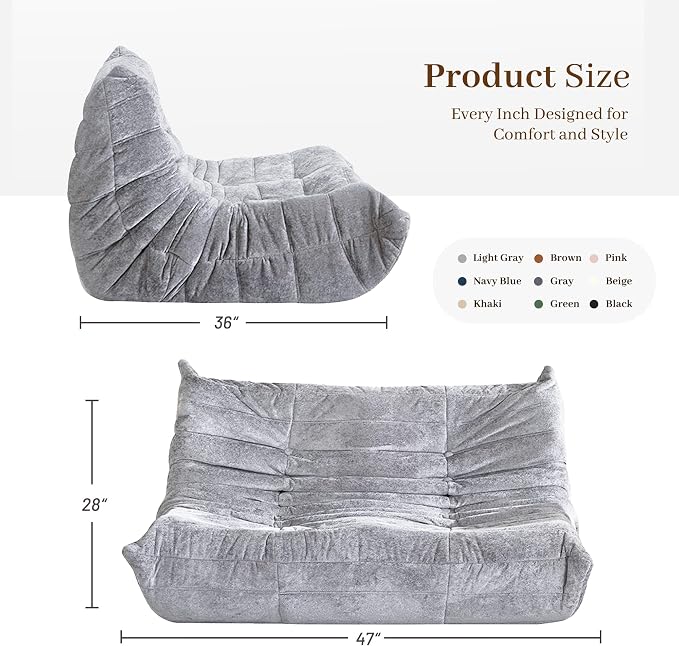 Bean Bag Chair, 2 Seater Lazy Bean Bag Sofa Memory Foam Couch, Giant Bean Bag - Image 3