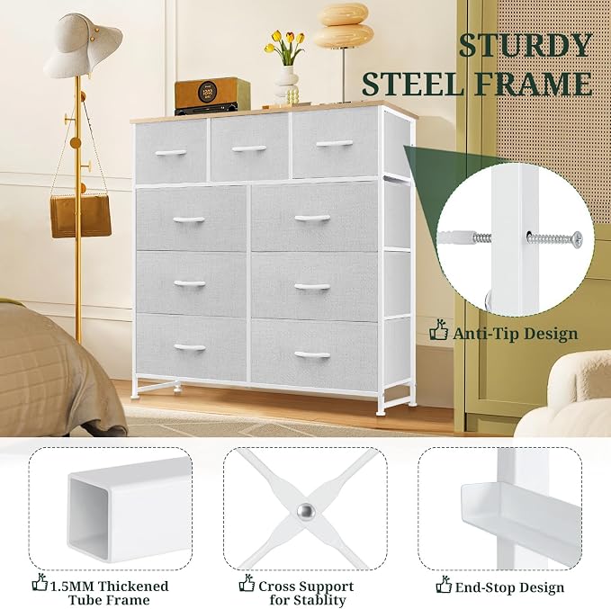9-Drawer Dresser for Bedroom, Anti-Tip Tall Storage Organizer Chest of Drawers - Image 4