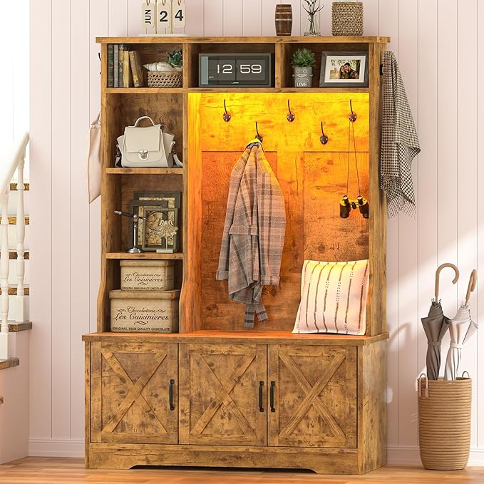 CSZZD Hall Tree with Bench and Shoe Storage, Farmhouse Entryway Bench with Coat by CSZZD
