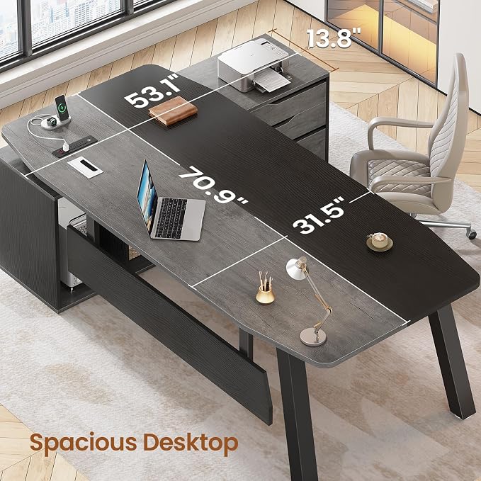 SEDETA 71" Executive Desk with File Cabinet, Large Office Desk with Drawers and - Image 3