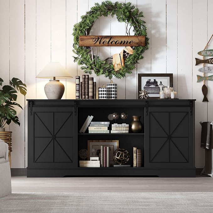 Farmhouse TV Stand for 65/60/55 Inch Tvs, Rustic Entertainment Center - Image 6