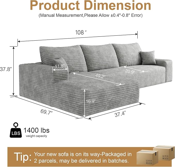 AUGOP 108" Sectional Couches for Living Room Modern Modular Sofa - Image 2