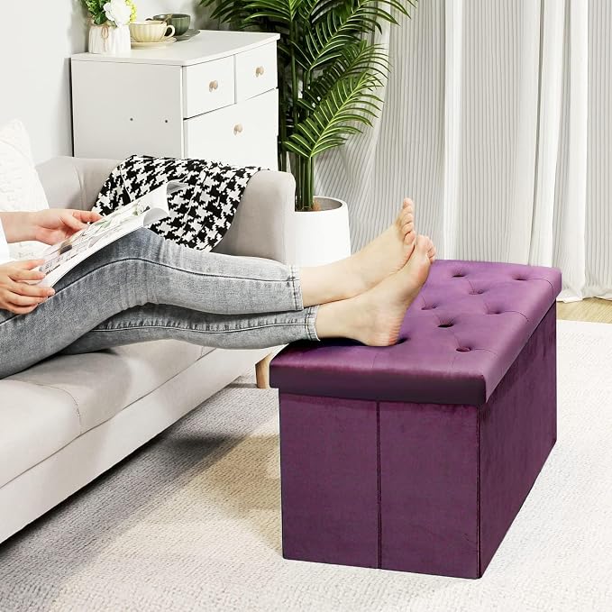 B FSOBEIIALEO Folding Storage Ottoman, Long Ottomans Shoes Bench, Velvet - Image 5