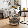 LR Home Black/Tan Coastal Striped Hand-Woven Cotton Ottoman Pouf by LRHome