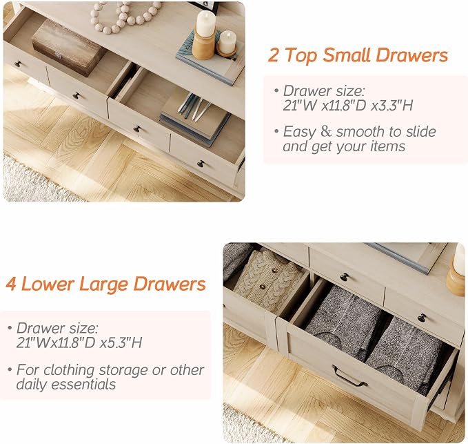 WAMPAT 6 Drawers Dresser for Bedroom, Elegant Wooden Chest of Drawers Kids - Image 6