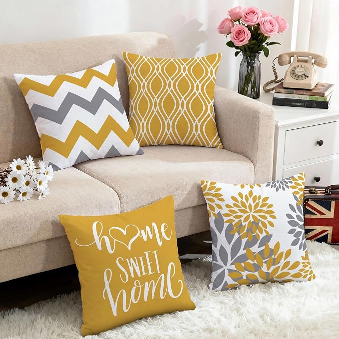 Hexagram Geometric Yellow Pillow Covers 20x20 Set of 4, Decorative Outdoor Boho - Image 5