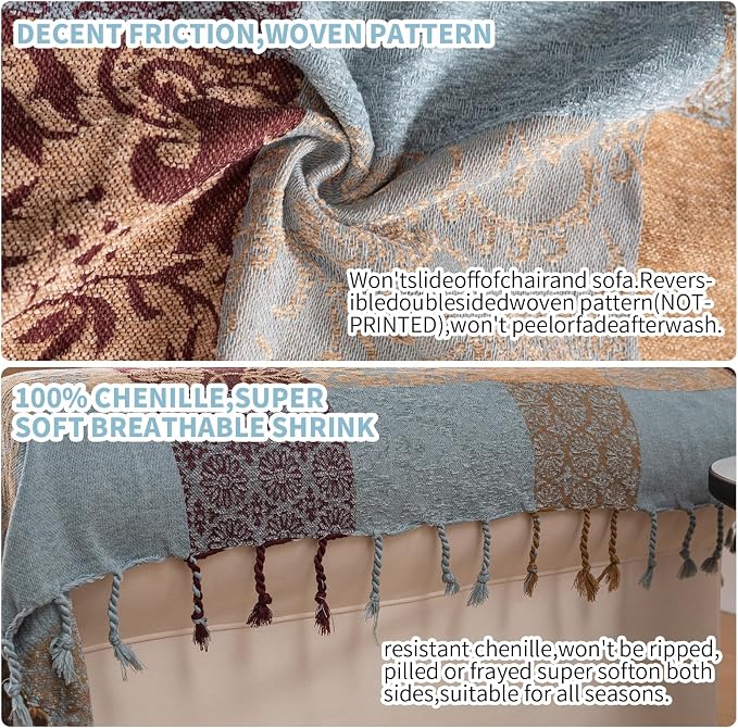 Bohemian Chenille Throw Blanket, Boho Jacquard Tassels Cover - Image 6