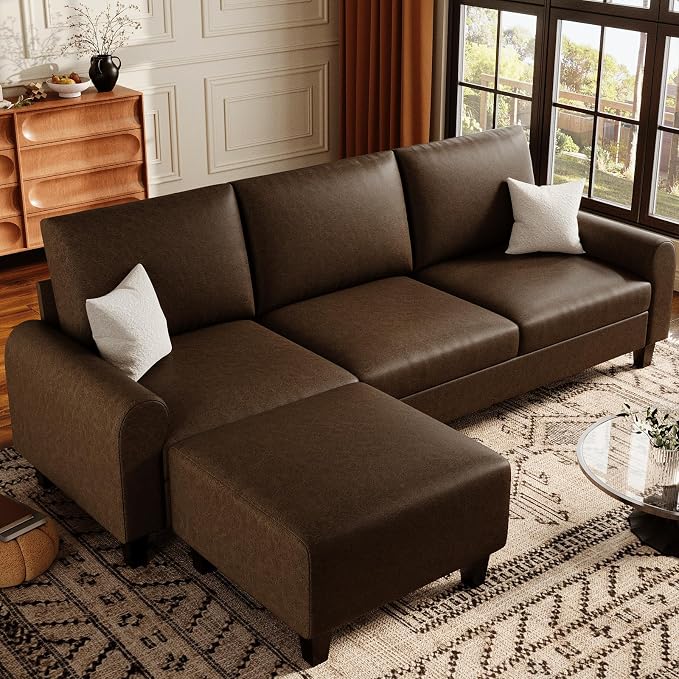 EASE MOOSE Large Seat Faux Leather L Shaped Sofa, Waterproof and by EASEMOOSE