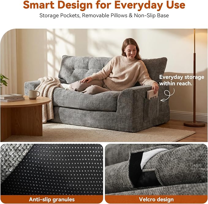 MONVANE 55.5" Convertible Loveseat Sofa, 2-in-1 Boneless Sleeper Sofa Bed Futon - Image 5