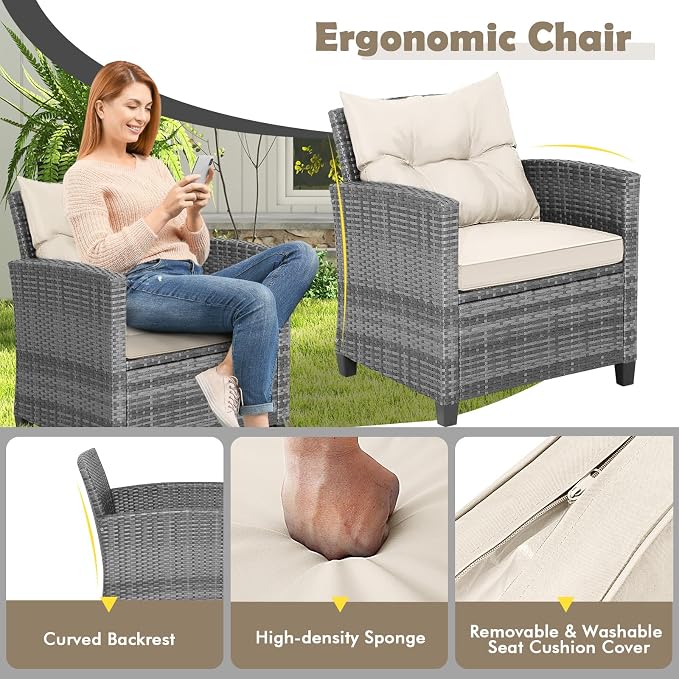 Tangkula 3 Pieces Patio Furniture Set, PE Rattan Wicker 3 Pcs Outdoor Sofa Set - Image 9