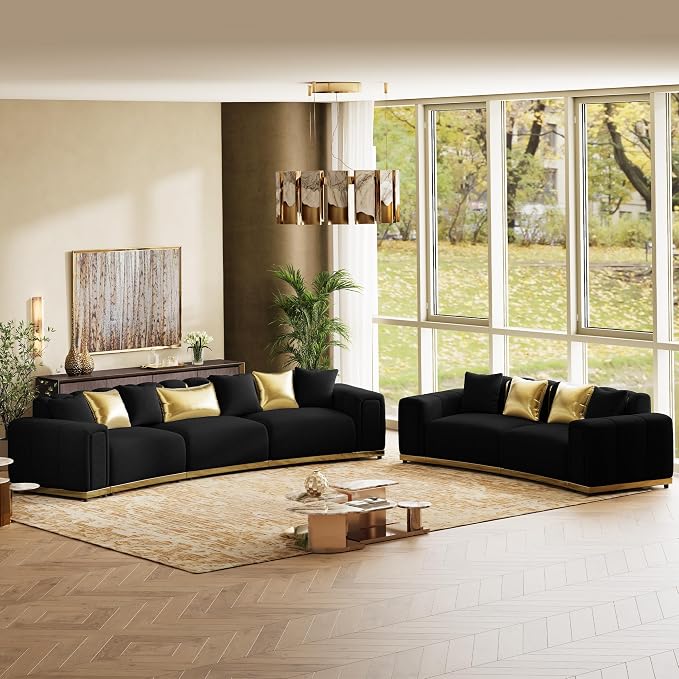 Oversized Luxury Chesterfield Sofa Set Velvet Black and Gold Couch by ModernSofaforLivingRoom