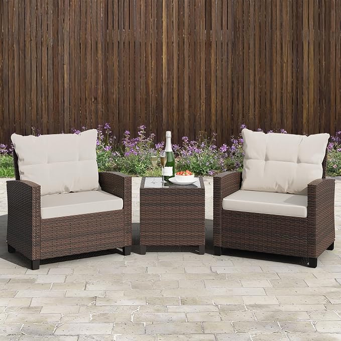Shintenchi 3 Pieces Patio Furniture Set, PE Rattan Wicker 3 Pcs Patio Set - Image 8