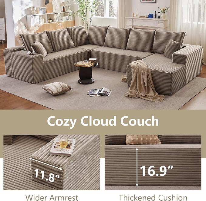 Cloud Sectional Couch with L-Shape Chaise, Modern Modular Comfy Sofa with Deep - Image 8