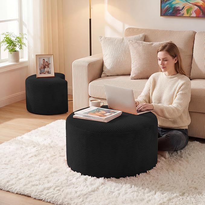 BSHOMGI Boneless Ottoman Nesting Coffee Table Set of 2, Corduroy Soft Foot Rest - Image 8