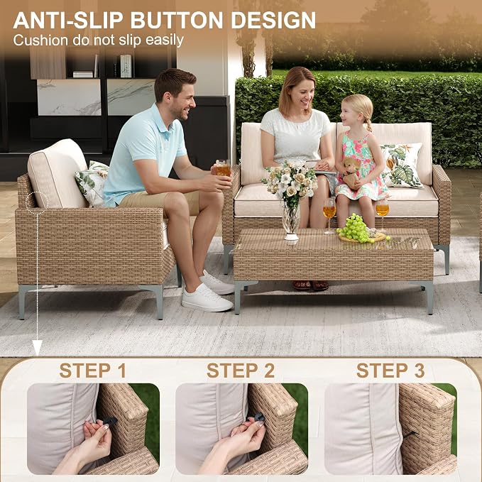 JOYURE 4-Piece Patio Furniture Set, Outdoor Wicker Patio Conversation Set - Image 6