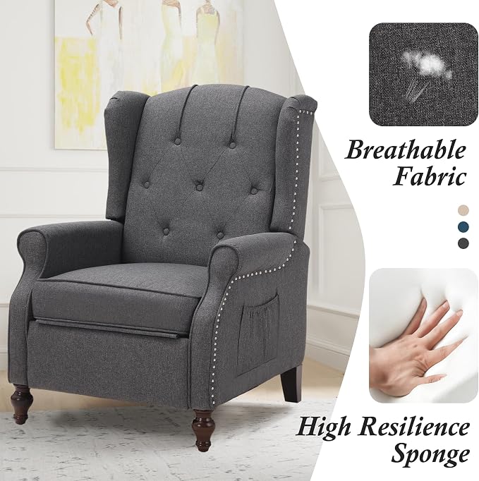 Wingback Recliner Chair with Massage and Heat, Wingback Recliner Tufted Fabric - Image 8