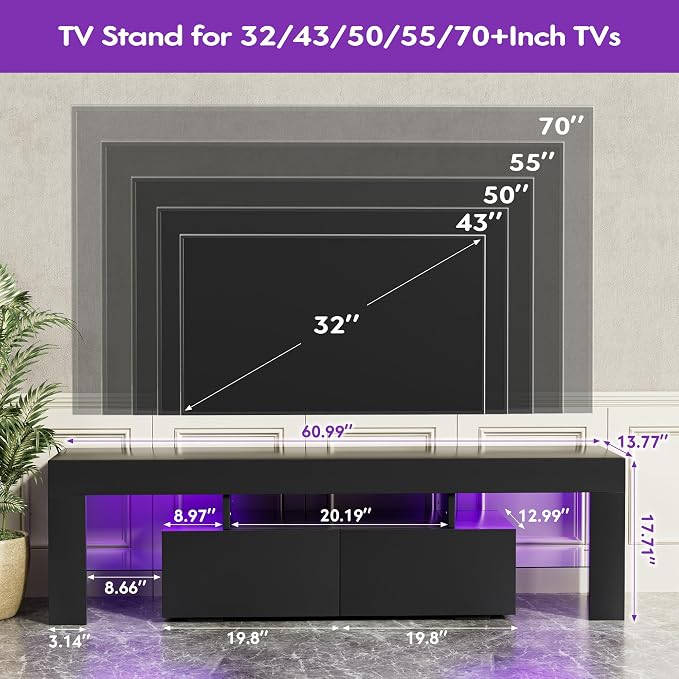 JUMMICO TV Stand, Modern Lighting TV Cabinet Entertainment Center Media and - Image 3