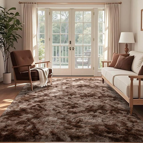 5x7 Ft Shag Brown Area Rug for Bedroom Living Room, Tie-Dyed Ultra Soft Fluffy by Cuzwlovita