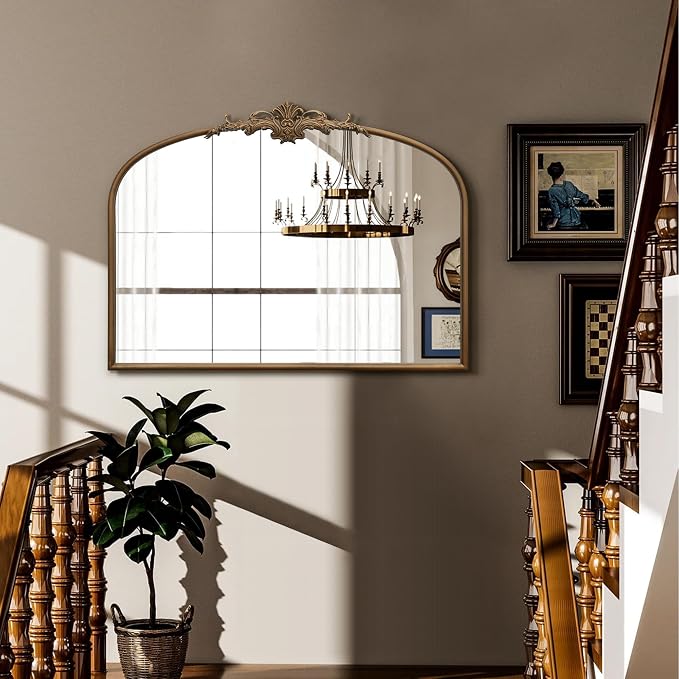 Besdomus Vintage Arched Gold Mirror: 32"x24" French Large Gold Vintage Wall - Image 4