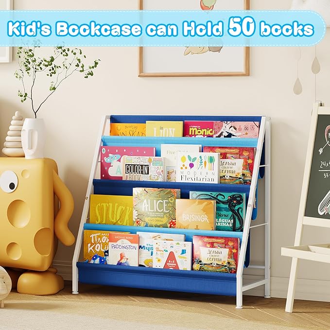 Aokitsink Kid Bookshelf for Kids Rooms, 4-Tier Blue Montessori Bookshelf - Image 5