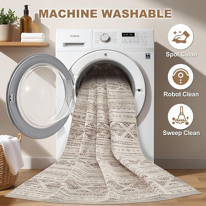 Nakagishi 7x9 Area Rug Living Room: Washable Boho Large Neutral Soft Farmhouse - Image 3