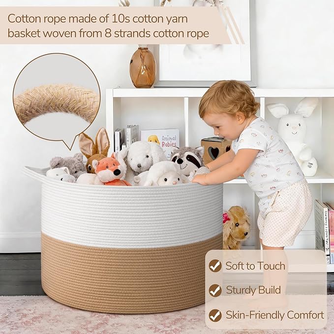 INDRESSME 115L Extra Large Jute Rope Basket, Blanket Basket Home Decor Baby - Image 3