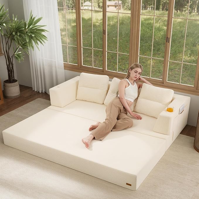 COMAX Futon Sofa Bed Queen, 4 in 1 Folding Boneless Sleeper Corduroy Couch - Image 4