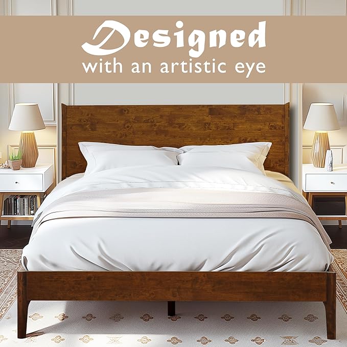 Acacia Haven Queen Bed Frame and Headboard, Platform Bed Frame Scandinavian - Image 6