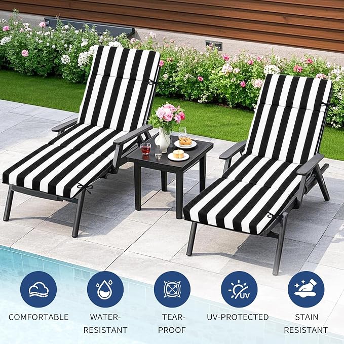 2 Pcs Outdoor Chaise Lounge Cushion 72" x 21" x 3", Folding Patio Lounge Chair - Image 4